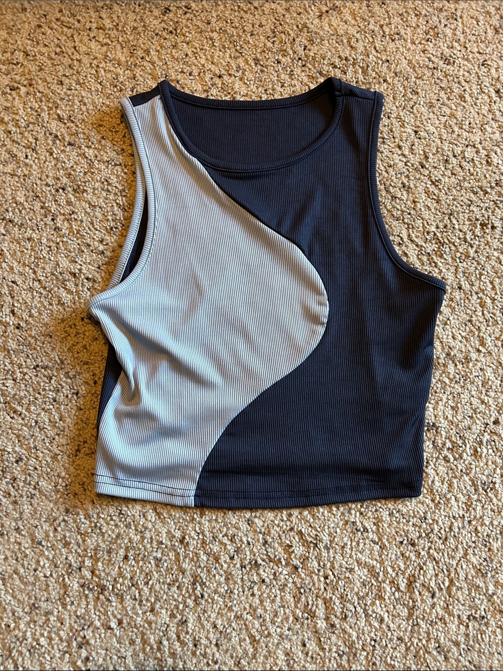SHEIN Two-Tone Ribbed Crop Tank Top - two tone blue